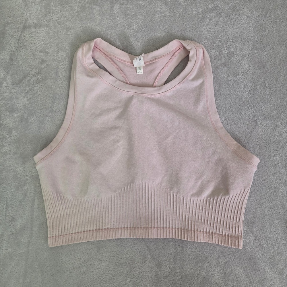 90 Degree by Reflex Pink Ribbed Seamless Racerback Crop Tank Top XL